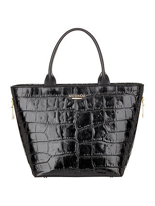 Modalu Oxford Small Leather Shopper Bag, Black Croc
