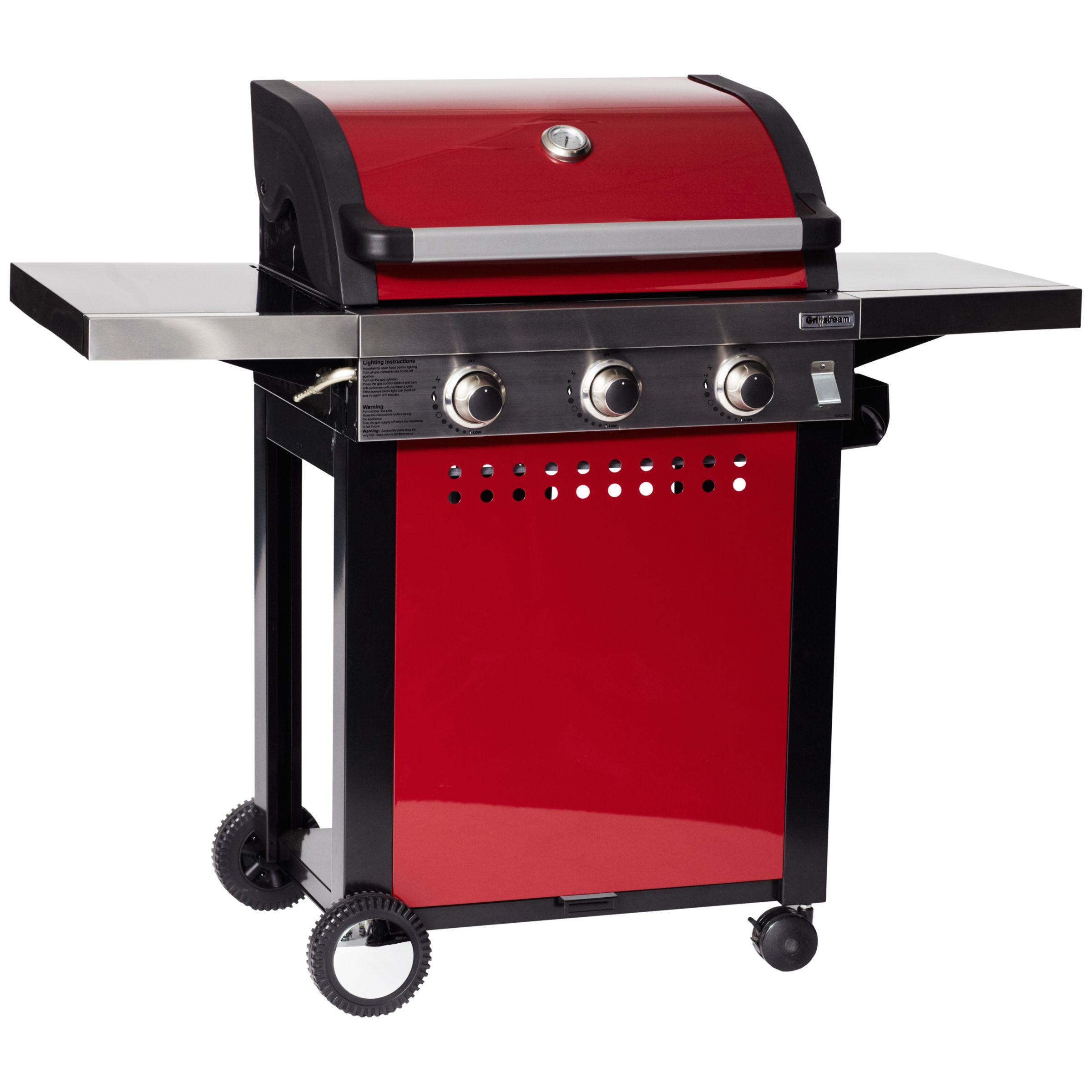 Leisuregrow Hooded 3-Burner Gas Barbecue, Red