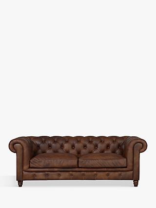Earle Range, Halo Earle Chesterfield Large 3 Seater Leather Sofa, Antique Whisky