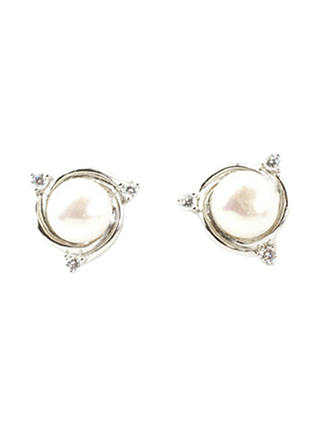 A B Davis Sterling Silver Swirl Freshwater Pearl Earrings