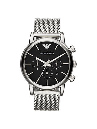 Emporio Armani AR1811 Men's Chronograph Stainless Steel Bracelet Strap Watch, Silver/Black