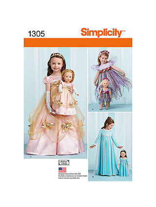 Simplicity Girls' & Dolls' Matching Costumes Sewing Patterns, 1305