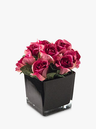 Peony Artificial Roses in Black Cube, Large