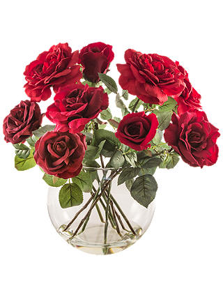 Peony Artificial Mixed Red Roses in Fishbowl Vase