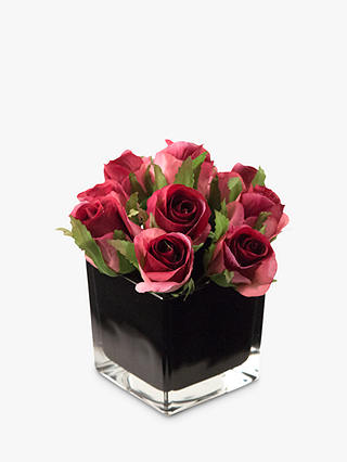 Peony Artificial Roses in Black Cube