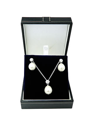 A B Davis Sterling Silver Pearl And Cubic Zirconia Pendant And Earrings Box Set, Silver