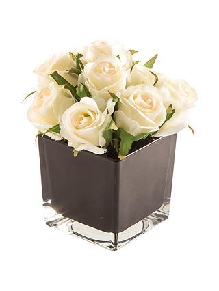 Peony Artificial Cream Roses in Black Cube, Small
