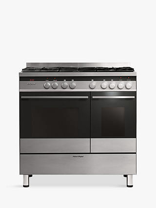 Fisher & Paykel OR90L7DBGFX Dual-Fuel Range Cooker, Brushed Stainless Steel and Black Glass