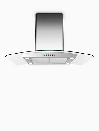 John Lewis & Partners JLISHDA901 Island Chimney Cooker Hood, Stainless Steel and Curved Clear Glass