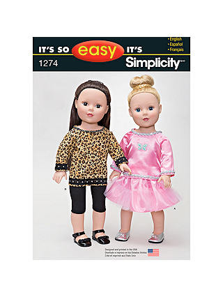 Simplicity Doll Clothes Sewing Pattern, 1274