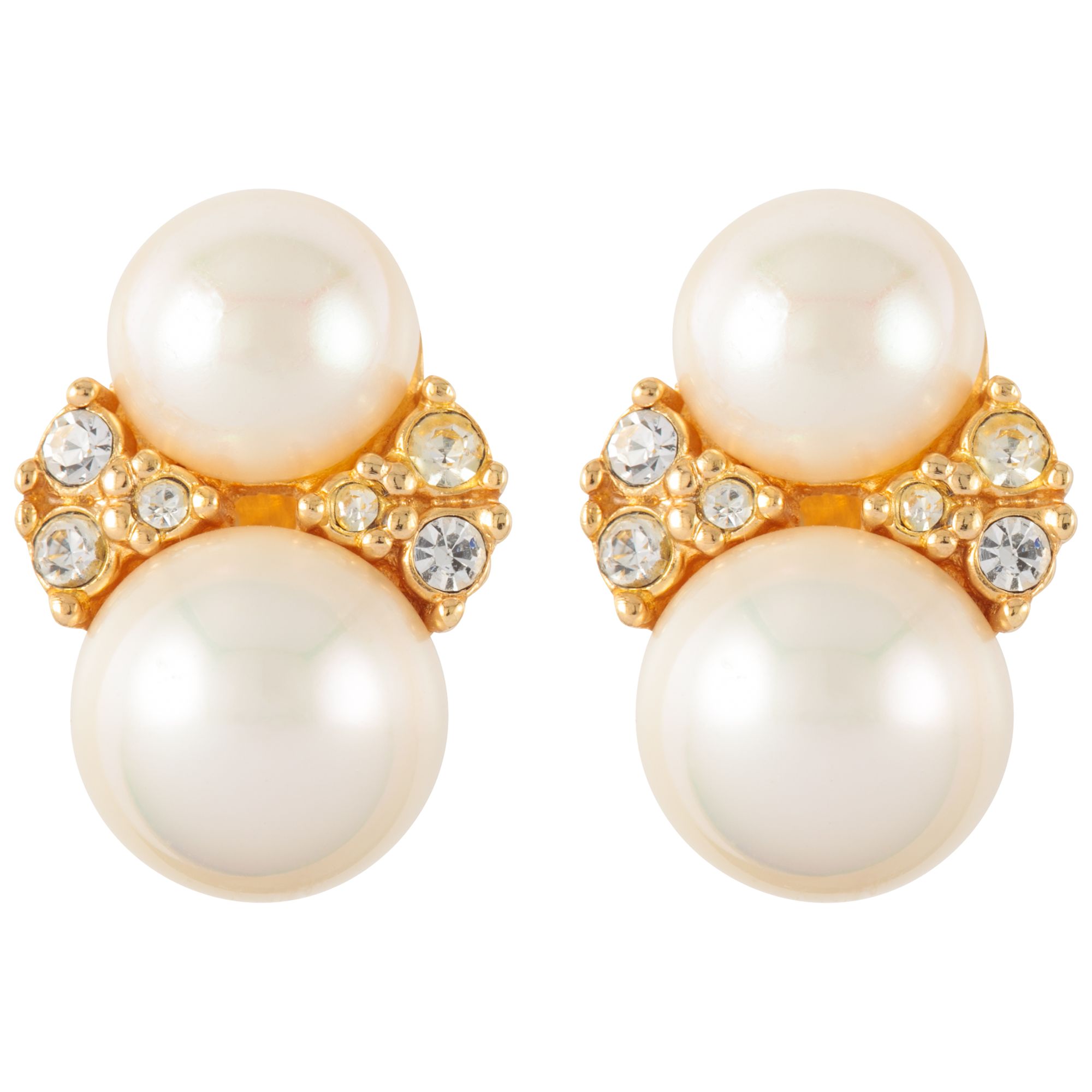 Buy Susan Caplan Vintage 1980's Christian Dior Luminous Faux Pearl Gold Plated Earrings, Gold/Pearl Online at johnlewis.com