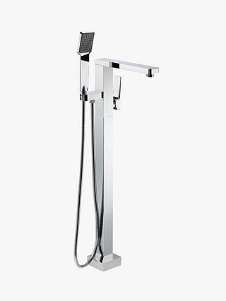 John Lewis & Partners Spey Bathroom Floor Standing Bath Mixer with Shower Handset, Chrome