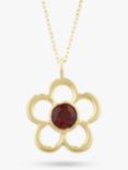 E.W Adams 9ct Gold Birthstone Blossom Pendant Necklace, Garnet/January