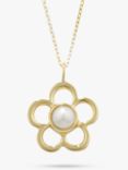 E.W Adams 9ct Gold Birthstone Blossom Pendant Necklace, Pearl/June