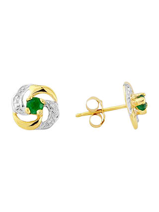 A B Davis 9ct Gold Emerald Knot Shaped Earrings, Green