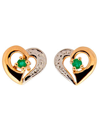 A B Davis 9ct Gold Emerald Heart Shape Stud Earrings, Gold/Green