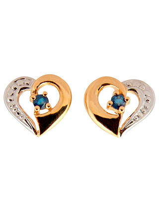 A B Davis 9ct Gold Sapphire Heart Shape Stud Earrings, Gold/Blue