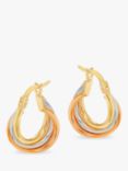 IBB 9ct Gold Three Colour Hoop Earrings, Multi