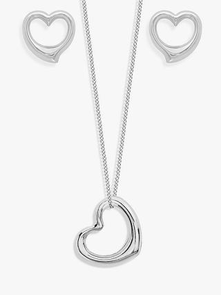 IBB 9ct White Gold Heart Necklace and Stud Earrings Set, White