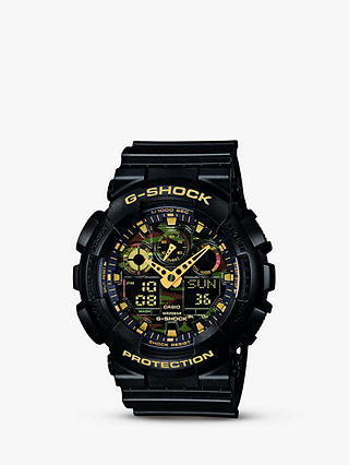 Casio GA-100CF-1A9ER Men's G-Shock Alarm Chronograph Resin Strap Watch, Black/Amber