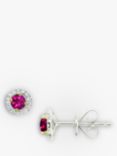 E.W Adams 18ct White Gold Diamond Ruby Claw Set Cluster Stud Earrings, Ruby