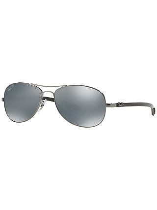 Ray-Ban RB8301 Polarised Carbon Fibre Pilot Sunglasses, Gunmetal/Blue
