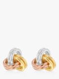 IBB 9ct 3 Colour Gold Knot Stud Earrings, Yellow Gold/Multi