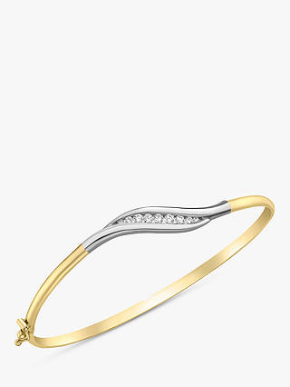 IBB 9ct Two Colour Gold Cubic Zirconia Wave Flexible Bangle, Yellow Gold/White Gold
