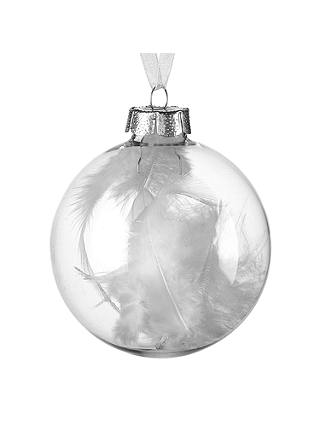 John Lewis Snowdrift Feather in Glass Bauble, Clear
