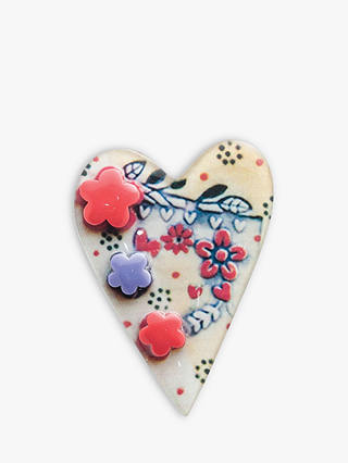 One Button Almond Heart Brooch, Multi
