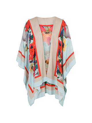 Chesca Large Floral Print Kimono, Sky/Coral