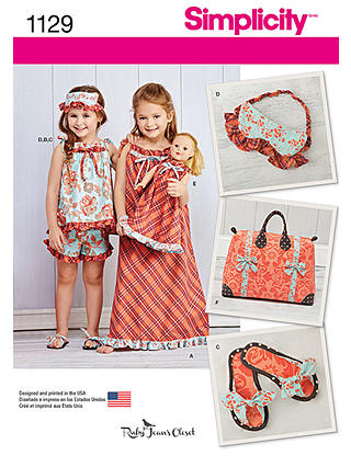 Simplicity Girls' Clothes and Accessories Sewing Pattern, 1129