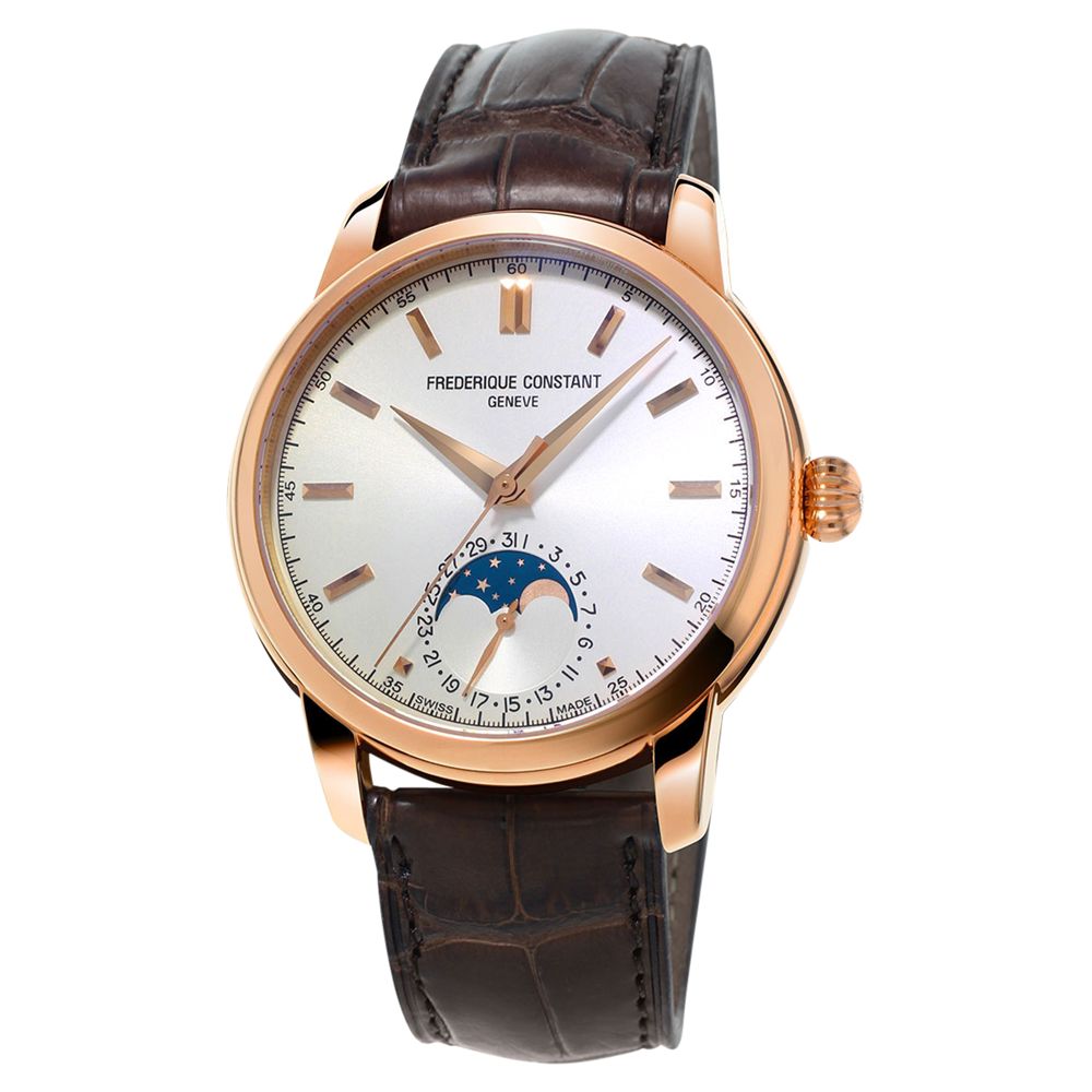 Frédérique Constant FC-715V4H4 Men's Classic Moonphase Alligator Strap Watch, Brown/White