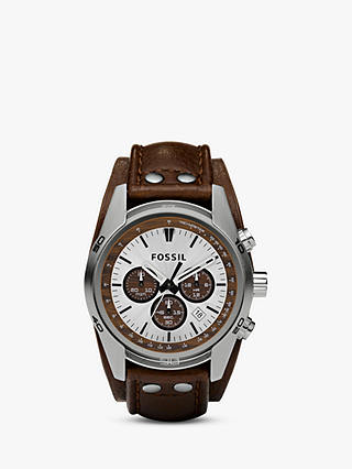 Fossil CH2565 Men's Coachman Chronograph Leather Strap Watch, Brown/White