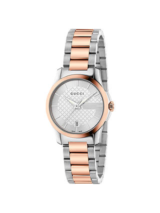 Gucci YA126528 Women's G-Timeless Rose Gold Plated Date Bracelet Strap Watch, Silver/Rose Gold
