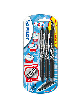 Pilot Frixion Clicker Retractable Rollerball Pens, Pack of 3, Black