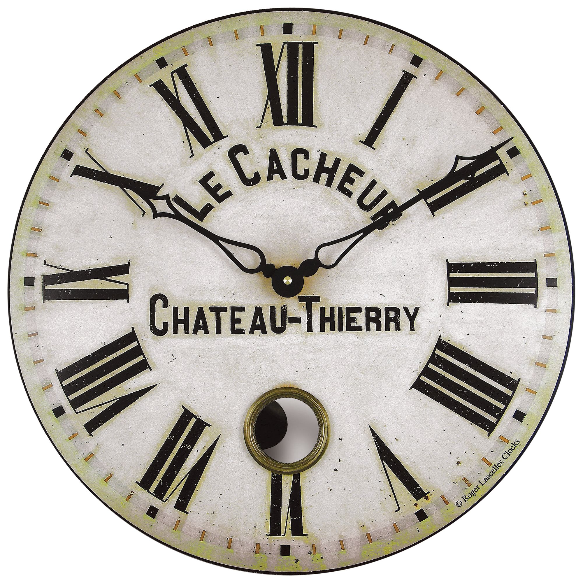 Lascelles Antique French Wall Clock with Pendulum, Dia.41cm, Cream