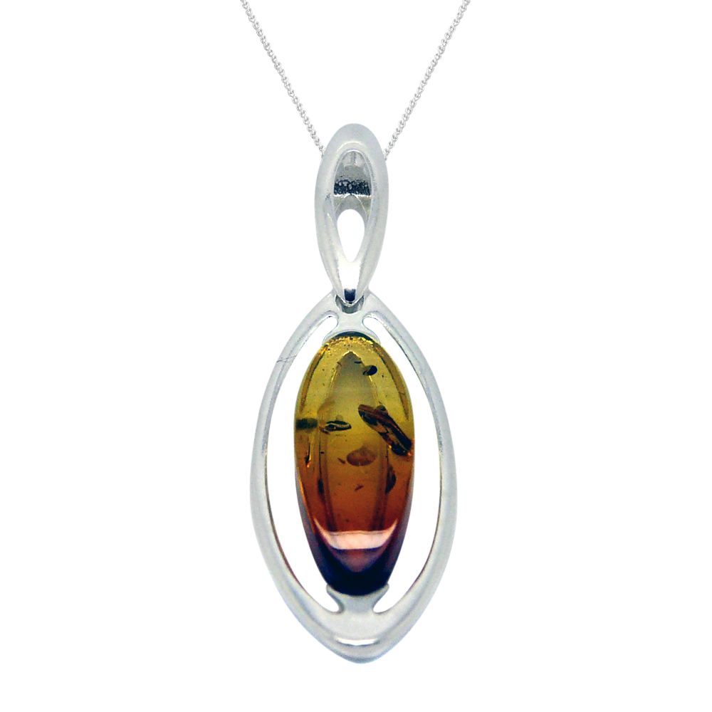 Goldmajor Amber and Sterling Silver Marquise Pendant Necklace, Silver/Amber