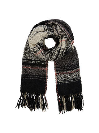 Oasis Millie Boucle Checked Scarf, Black/White