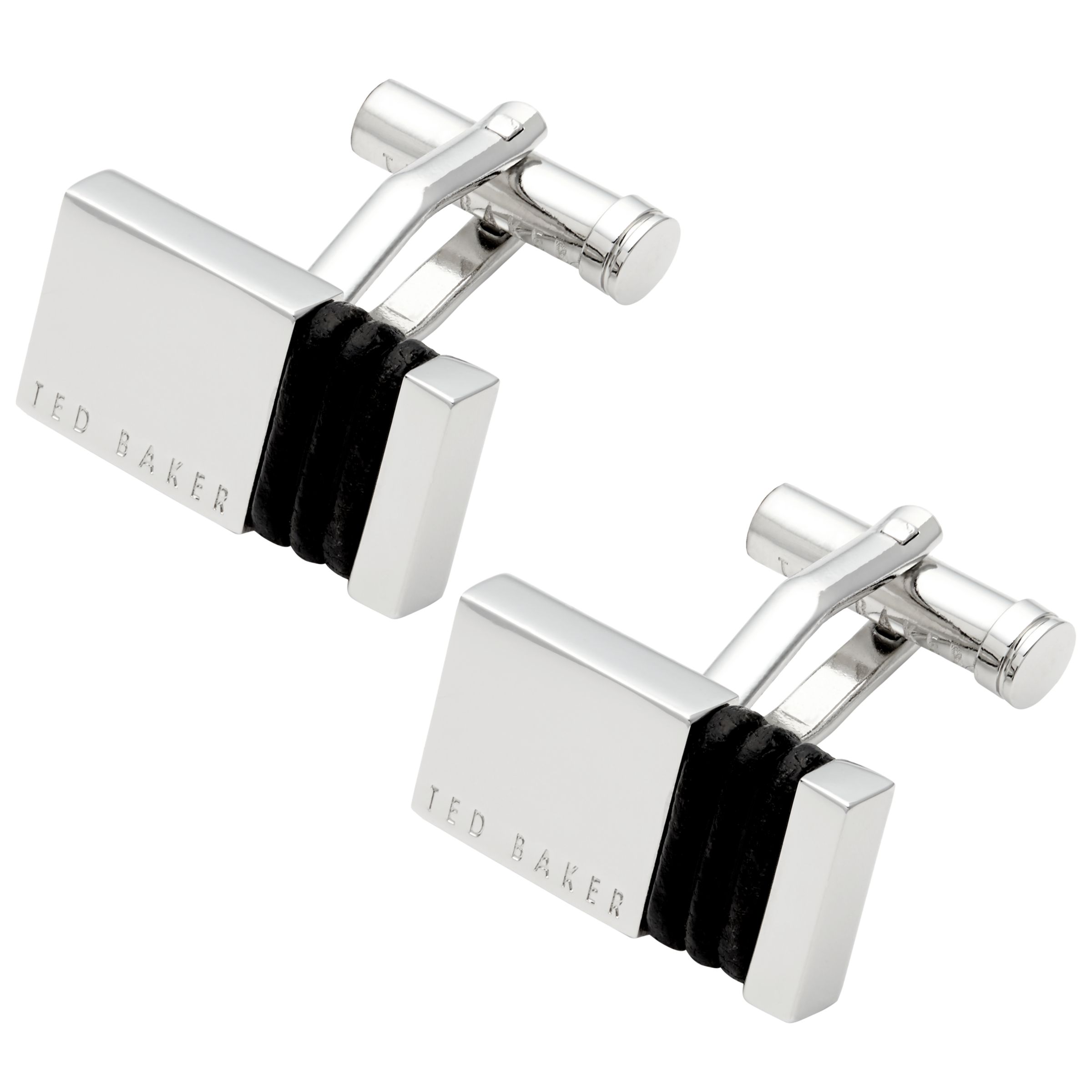Buy Ted Baker Wrapped Metal Leather Cufflinks, Silver/Black Online at johnlewis.com