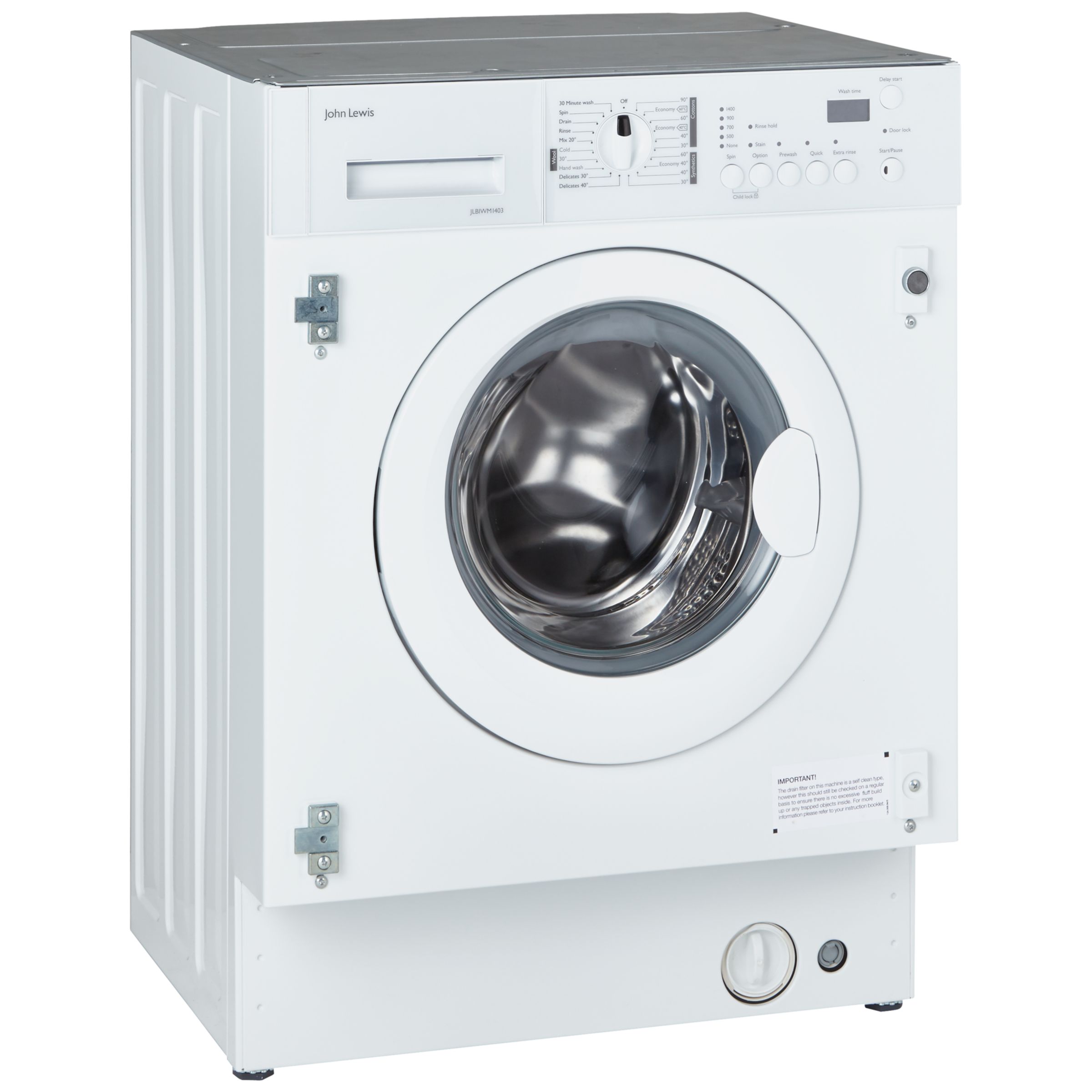John Lewis JLBIWM1403 Integrated Washing Machine, 7kg Load, A++ Energy Rating, 1400rpm Spin in White