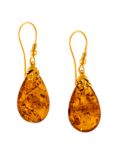 Be-Jewelled Gold Plated Sterling Silver Amber Drop Earrings, Amber
