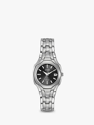Citizen EW1400-53H Women's Titanium Date Bracelet Strap Watch, Silver/Black