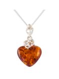 Be-Jewelled Amber Heart Pendant Necklace, Cognac