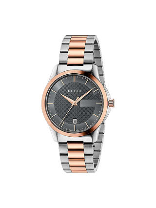 Gucci YA126446 Men's G-Timeless Date Two Tone Bracelet Strap Watch, Silver/Rose Gold