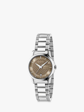 Gucci YA126526 Women's G-Timeless Date Bracelet Strap Watch, Silver/Sand