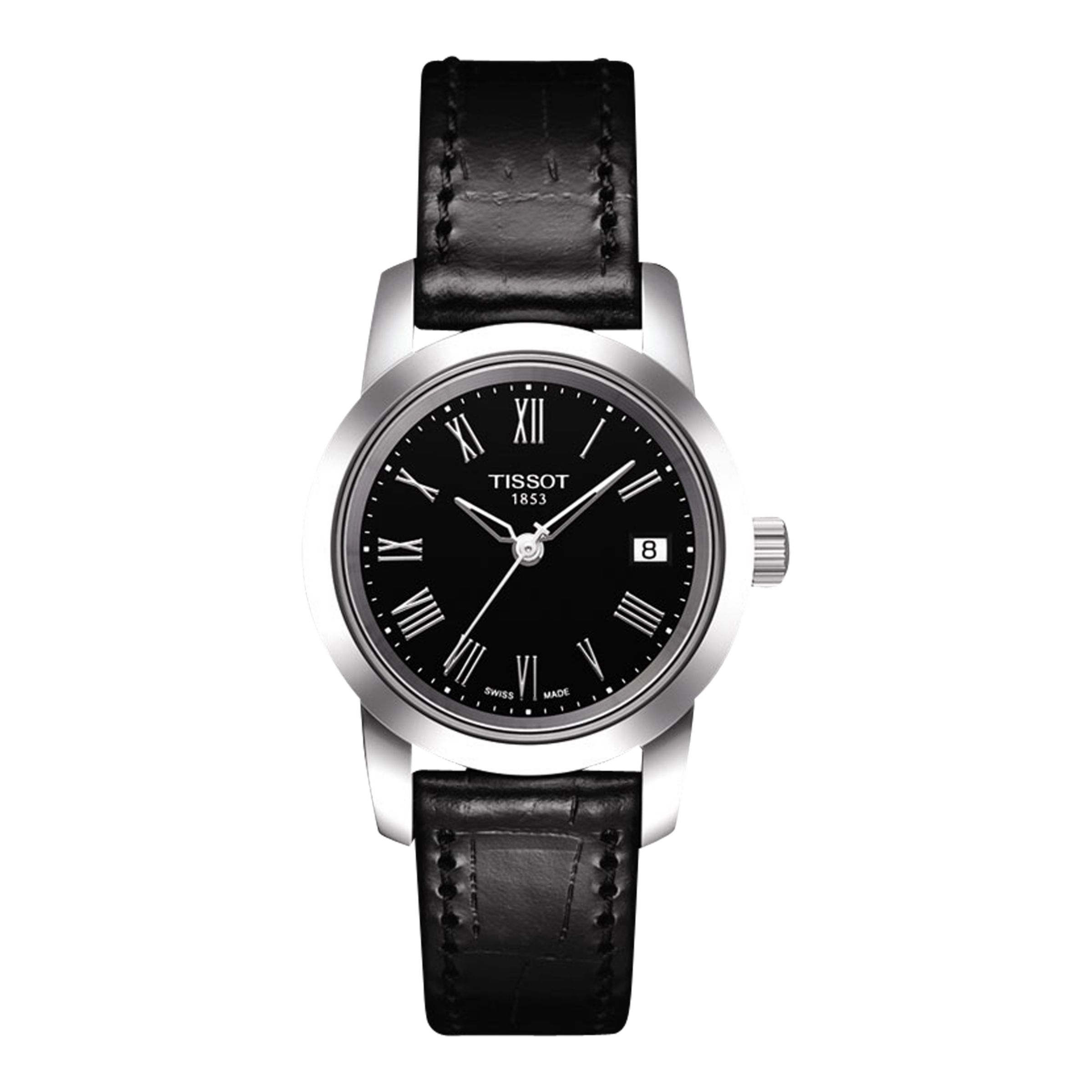 Tissot T0332101605300 Women's Classic Dream Date Leather Strap Watch, Black