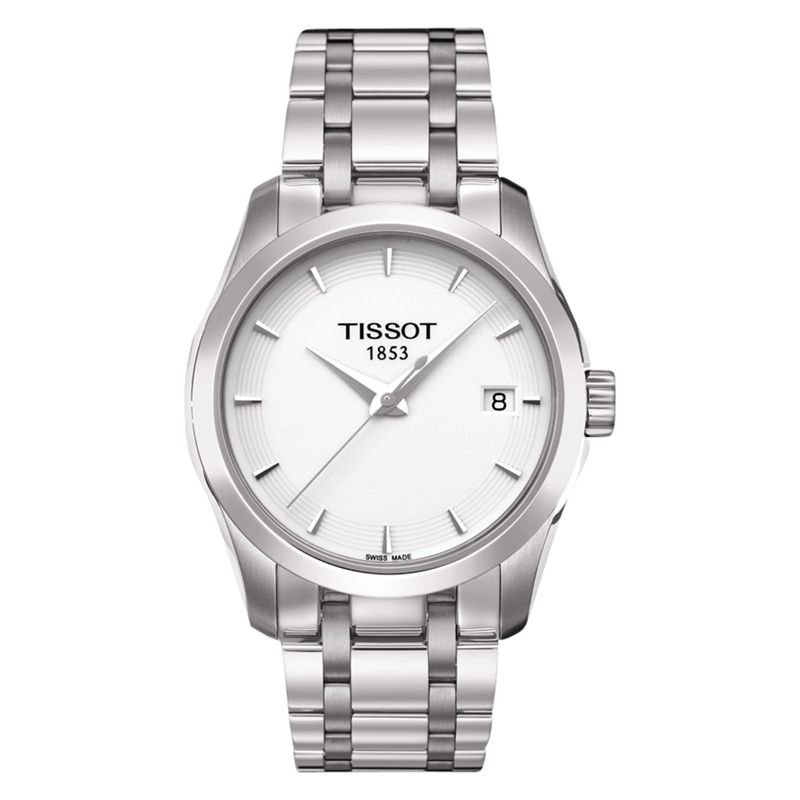 Tissot T0352101101100 Women's Couturier Date Bracelet Strap Watch, Silver/White