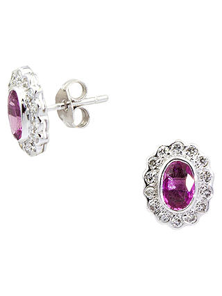 Turner & Leveridge 2000s 18ct White Gold Sapphire and Diamond Stud Earrings, Pink