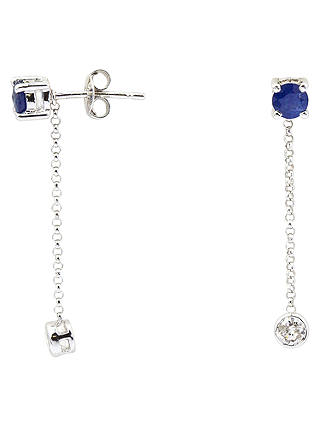 Turner & Leveridge 2000s 18ct White Gold Sapphire and Diamond Stud Chain Drop Earrings, Blue/White Gold